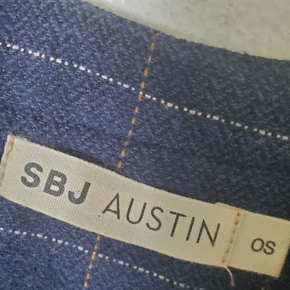 SBJ Austin Mary Dress Tunic Navy Blue Plaid Cotton Oversized Square V-Neck OS‎